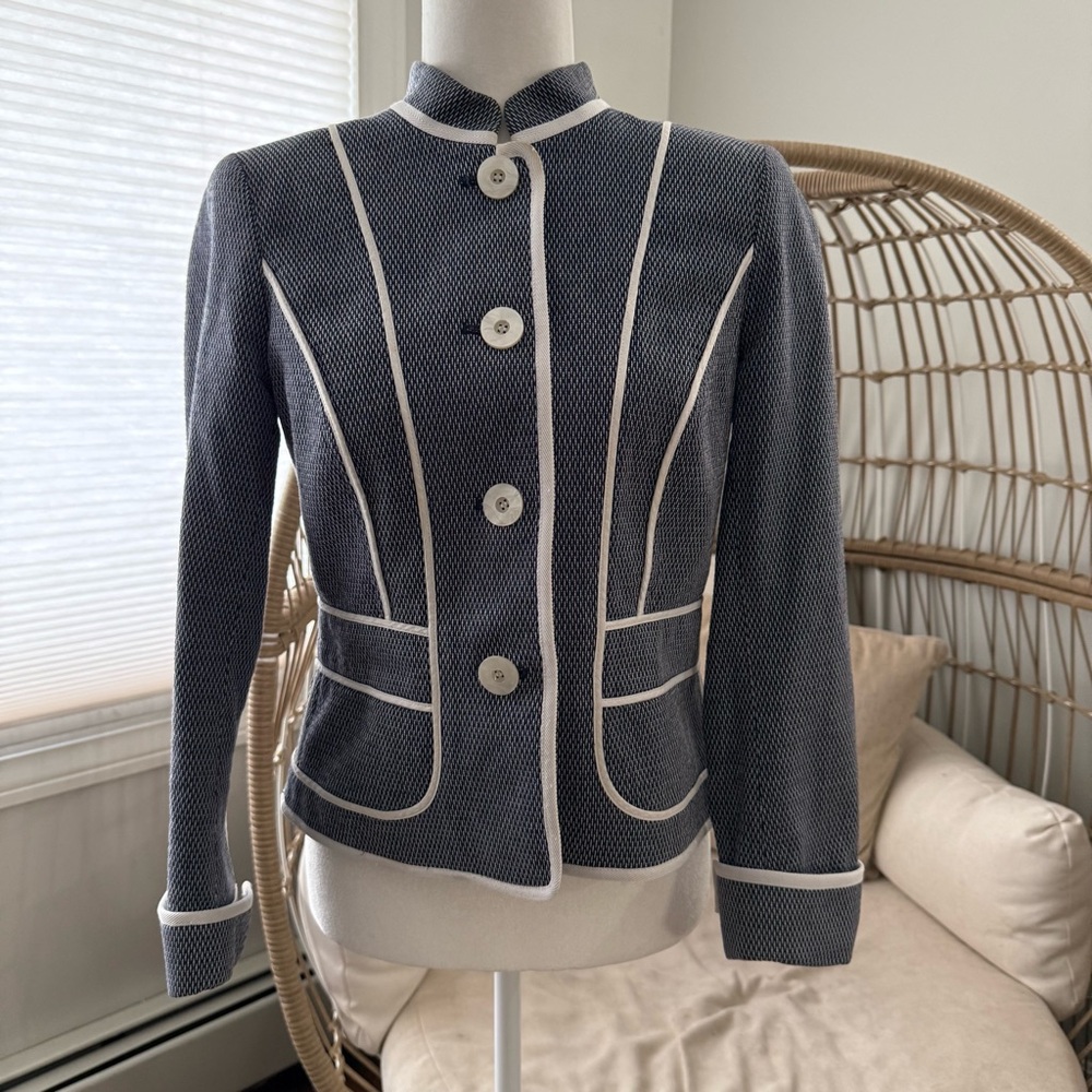 Worth New York Navy White Trim Tailored Blazer Jacket Size 8 Made In USA